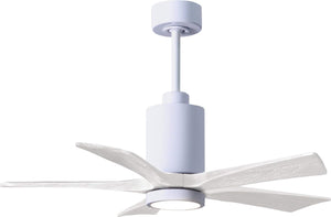 Matthews Fan PA5-WH-MWH-42 Patricia-5 five-blade ceiling fan in Gloss White finish with 42” solid matte white wood blades and dimmable LED light kit 