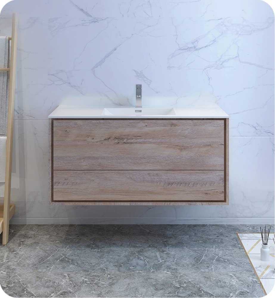 Fresca FCB9248RNW-I Fresca Catania 48" Rustic Natural Wood Wall Hung Modern Bathroom Cabinet w/ Integrated Sink