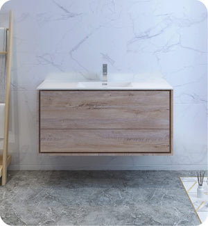 Fresca FCB9248RNW-I Fresca Catania 48" Rustic Natural Wood Wall Hung Modern Bathroom Cabinet w/ Integrated Sink