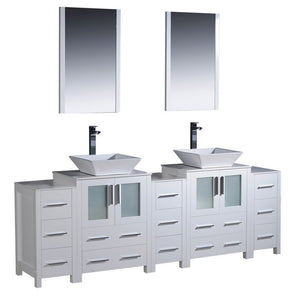Fresca FVN62-72WH-VSL Fresca Torino 84" White Modern Double Sink Bathroom Vanity w/ 3 Side Cabinets & Vessel Sinks