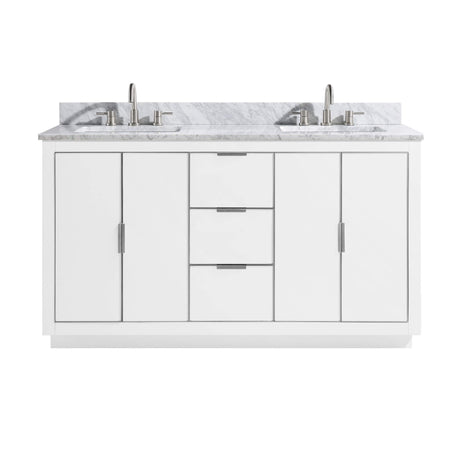 Avanity Austen 61 in. Vanity Combo in White with Silver Trim and Carrara White Top