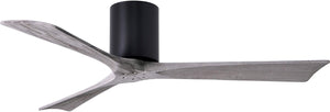 Matthews Fan IR3H-BK-BW-52 Irene-3H three-blade flush mount paddle fan in Matte Black finish with 52” solid barn wood tone blades.