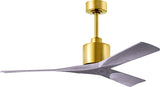 Matthews Fan NK-BRBR-BW-52 Nan 6-speed ceiling fan in Brushed Brass finish with 52” solid barn wood tone wood blades