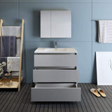 Fresca FVN9336GR Fresca Lazzaro 36" Gray Free Standing Modern Bathroom Vanity w/ Medicine Cabinet