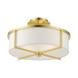 Livex Lighting 51074-12 Wesley Collection 3-Light Semi Flush Mount Ceiling Light with Off-White Hardback Fabric Shade, Satin Brass, 16 x 16 x 9.25