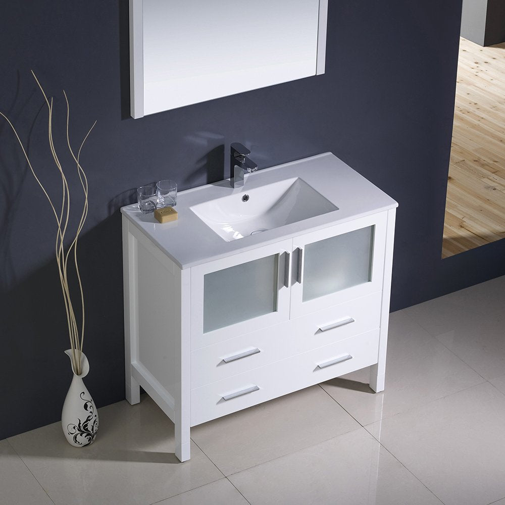 Fresca FVN6236WH-UNS Fresca Torino 36" White Modern Bathroom Vanity w/ Integrated Sink