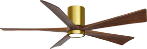 Matthews Fan IR5HLK-BRBR-WA-60 IR5HLK five-blade flush mount paddle fan in Brushed Brass finish with 60” solid matte white wood blades and integrated LED light kit.