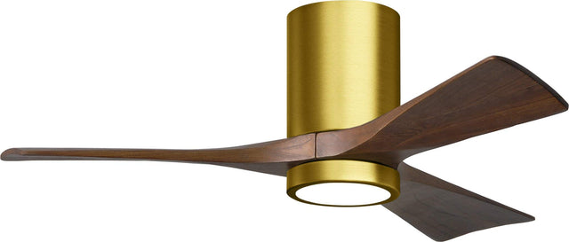 Matthews Fan IR3HLK-BRBR-WA-42 Irene-3HLK three-blade flush mount paddle fan in Brushed Brass finish with 42” solid walnut tone blades and integrated LED light kit.