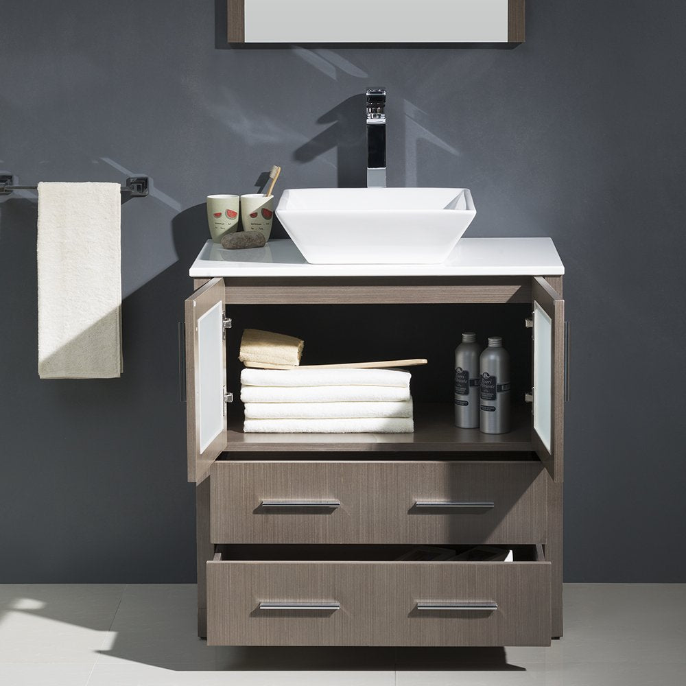 Fresca FVN6230GO-VSL Fresca Torino 30" Gray Oak Modern Bathroom Vanity w/ Vessel Sink