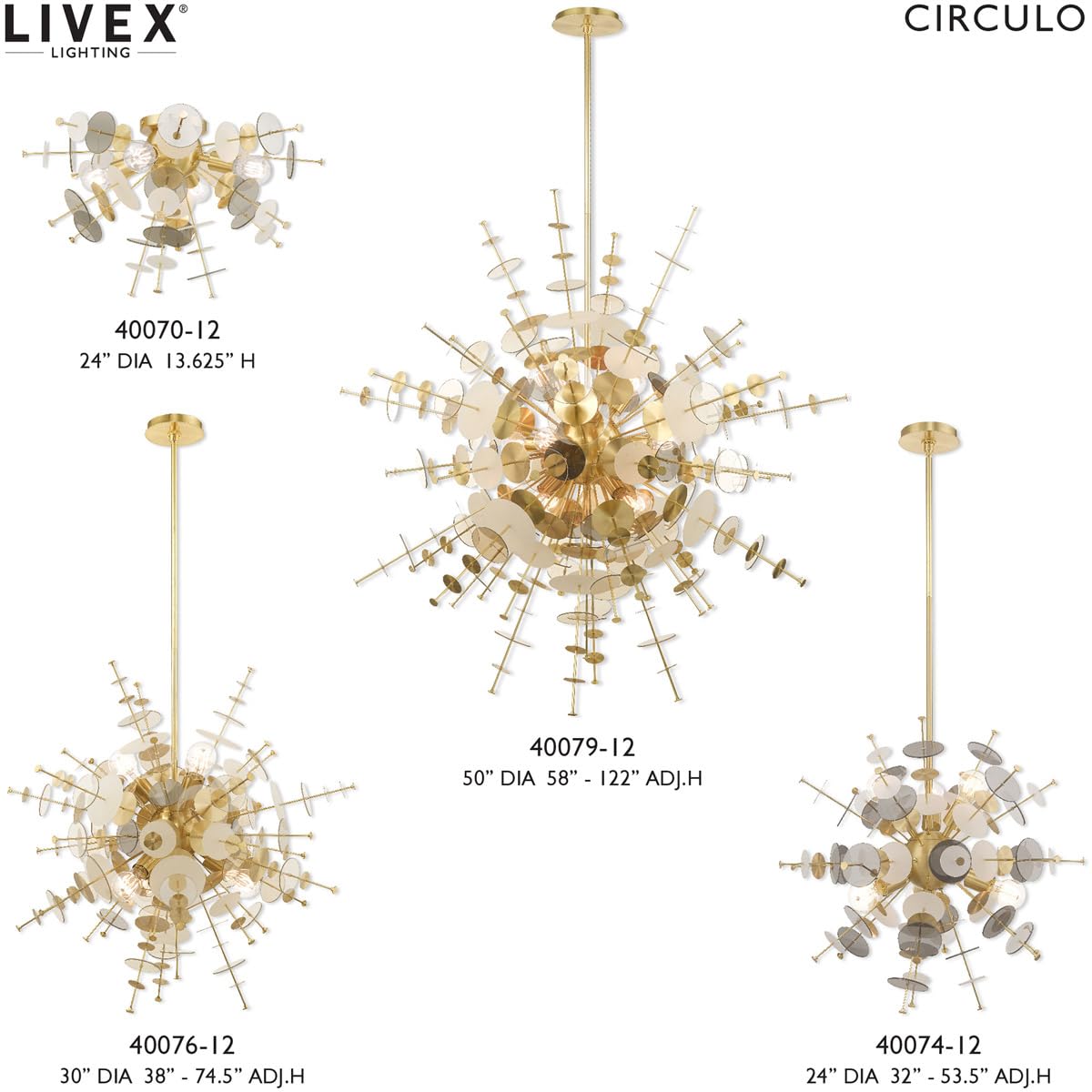 Livex Lighting 40079-12 Circulo - Twelve Light Grand Foyer, Satin Brass Finish with Clear Discs Glass