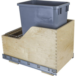 Hardware Resources CAN-WBMS35G Single 35 Quart Wood Bottom-Mount Soft-close Trashcan Rollout for Hinged Doors, Includes Grey Can