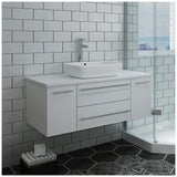 Fresca FCB6142WH-VSL-CWH-V Fresca Lucera 42" White Wall Hung Modern Bathroom Cabinet w/ Top & Vessel Sink