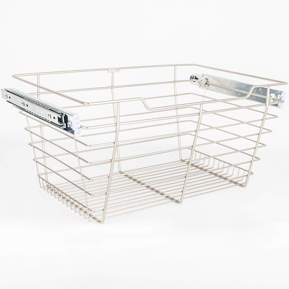 Hardware Resources POB1-142911SN Satin Nickel Closet Pullout Basket with Slides 14"D x 29"W x 11"H
