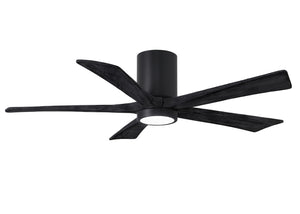 Matthews Fan IR5HLK-BK-WA-52 IR5HLK five-blade flush mount paddle fan in Matte Black finish with 52” solid walnut tone blades and integrated LED light kit.
