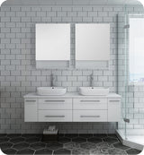 Fresca FVN6160WH-VSL-D Fresca Lucera 60" White Wall Hung Double Vessel Sink Modern Bathroom Vanity w/ Medicine Cabinets