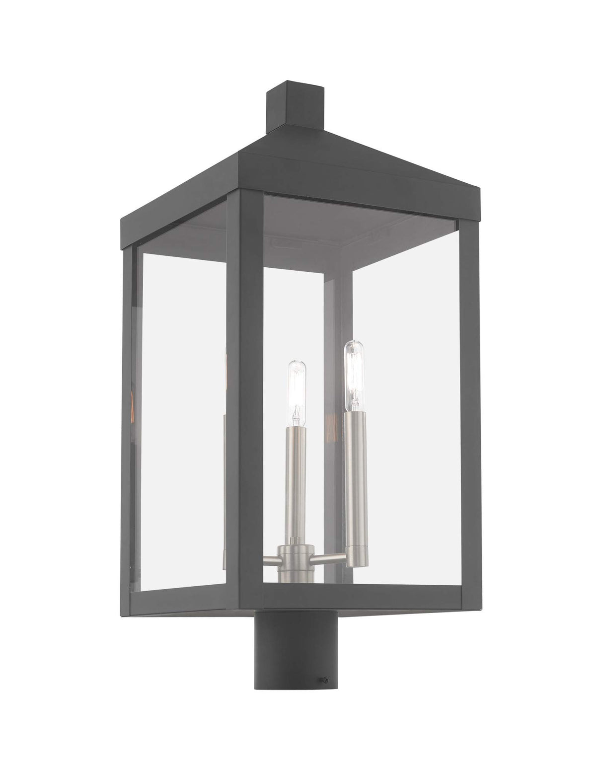 Livex Lighting 20586-91 Transitional Three Light Post-Top Lanterm from Nyack Collection in Pwt, Nckl, B/S, Slvr. Finish, 10.50 inches, Medium, Brushed Nickel