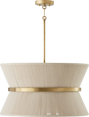 Capital Lighting 341281NP Cecilia 8 Light Pendant Bleached Natural Rope and Patinaed Brass