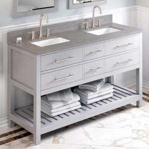 Jeffrey Alexander VKITWAV60GRSGR 60" Grey Wavecrest Vanity, double bowl, Steel Grey Cultured Marble Vanity Top, two undermount rectangle bowls