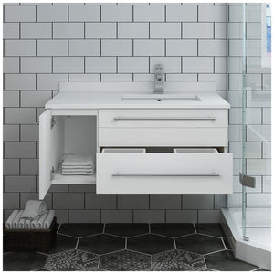 Fresca FCB6136RBL-UNS-R-CWH-U Fresca Lucera 36" Royal Blue Wall Hung Modern Bathroom Cabinet w/ Top & Undermount Sink - Right Version