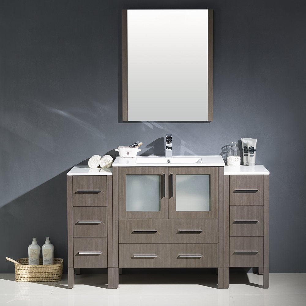 Fresca FVN62-123012GO-UNS Fresca Torino 54" Gray Oak Modern Bathroom Vanity w/ 2 Side Cabinets & Integrated Sink