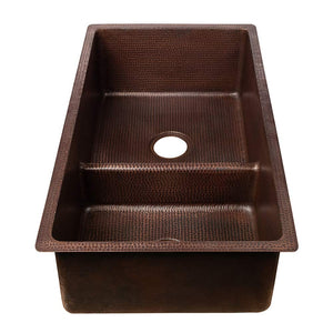Premier Copper Products K60DB33199-SD5 33" Hammered Copper Kitchen 60/40 Double Basin Sink with Short 5" Divider
