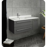 Fresca FCB6136GR-UNS-L-CWH-U Fresca Lucera 36" Gray Wall Hung Modern Bathroom Cabinet w/ Top & Undermount Sink - Left Version