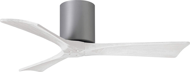 Matthews Fan IR3H-BN-MWH-42 Irene-3H three-blade flush mount paddle fan in Brushed Nickel finish with 42” solid matte white wood blades. 