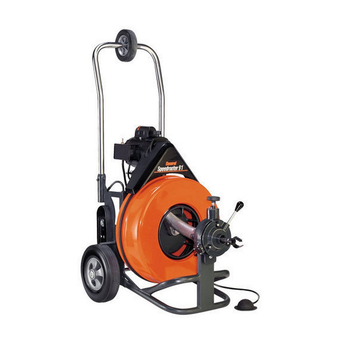 General Wire P-S92 Basic Speedrooter 92 w/ Power Cable Feed, 1/2 hp Motor, S92-450 Large Drum, Water-Proof Air Foot Switch, 20 ft. Power Cord w/GFI, Leather Gloves, (no cable)