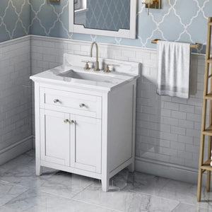 Jeffrey Alexander VKITCHA30WHCQR 30" White Chatham Vanity, Calacatta Vienna Quartz Vanity Top, undermount rectangle bowl