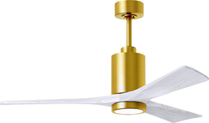 Matthews Fan PA3-BRBR-MWH-52 Patricia-3 three-blade ceiling fan in Brushed Brass finish with 52” solid matte white wood blades and dimmable LED light kit 