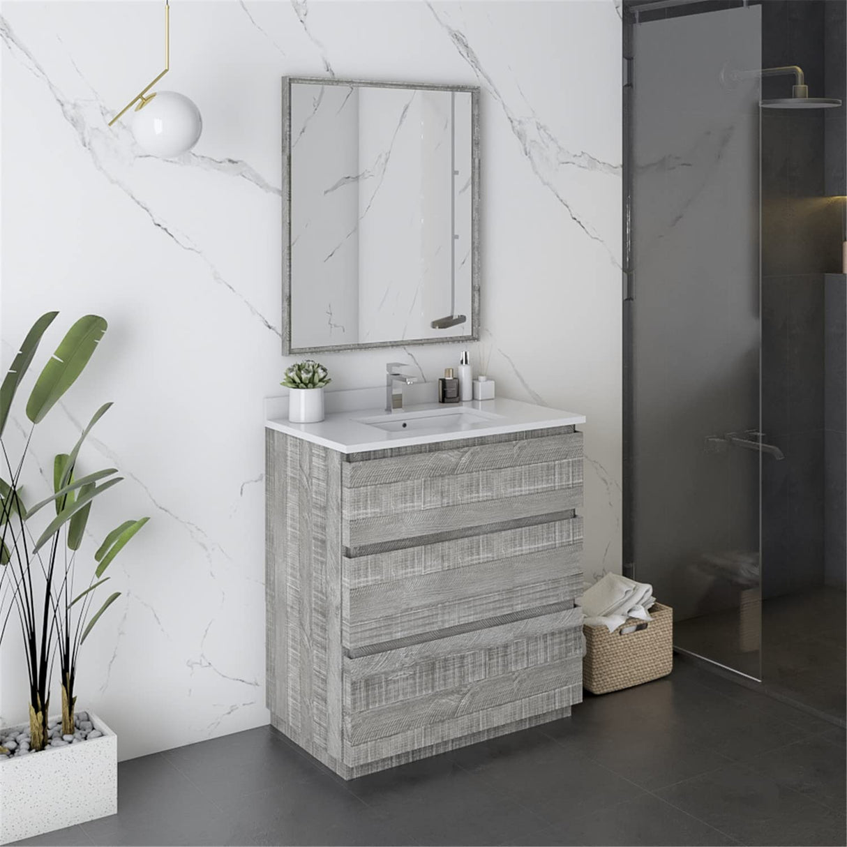Fresca FVN3130ASH-FC Fresca Formosa 30" Floor Standing Modern Bathroom Vanity w/ Mirror in Ash