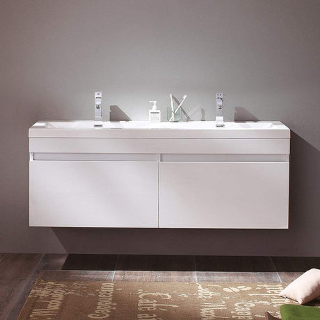 Fresca FCB8040TK-I Fresca Largo 57" Teak Modern Double Sink Bathroom Cabinet w/ Integrated Sinks