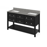 Jeffrey Alexander VKITADL60BKSGR 60" Black Adler Vanity, double bowl, Steel Grey Cultured Marble Vanity Top, two undermount rectangle bowls