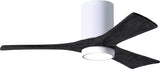 Matthews Fan IR3HLK-WH-BK-42 Irene-3HLK three-blade flush mount paddle fan in Gloss White finish with 42” solid matte black wood blades and integrated LED light kit.