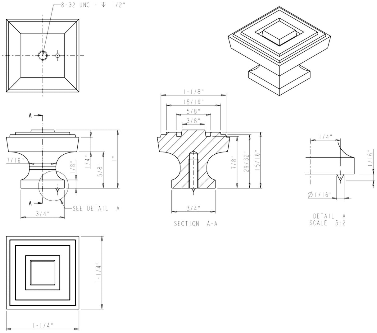 Jeffrey Alexander 585L-DBAC 1-1/4" Overall Length Brushed Oil Rubbed Bronze Square Delmar Cabinet Knob