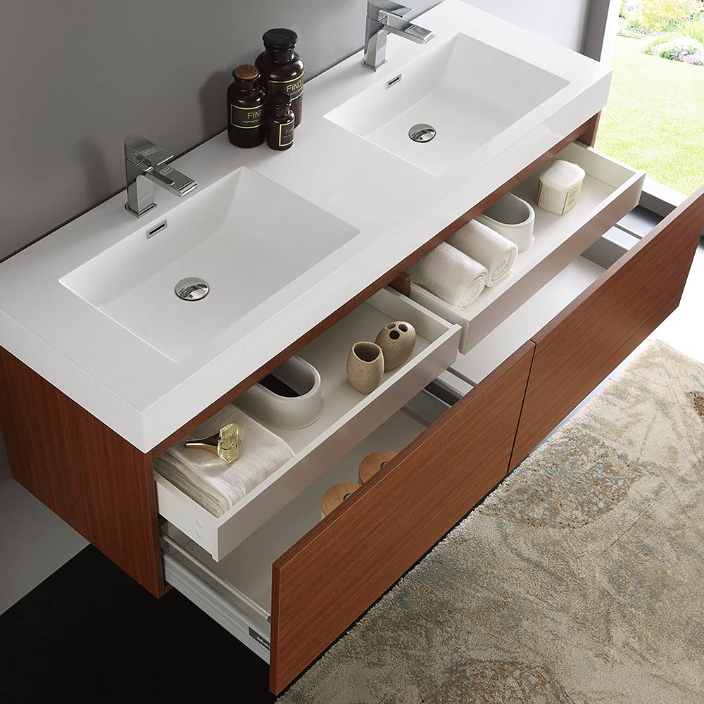 Fresca FCB8042GO-I Fresca Mezzo 60" Gray Oak Wall Hung Double Sink Modern Bathroom Cabinet w/ Integrated Sink