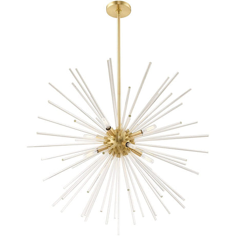 Livex Lighting 41258-12 Utopia - 34" Eight Light Chandelier, Satin Brass Finish with Clear Rods Crystal