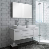 Fresca FVN6148WH-VSL-D Fresca Lucera 48" White Wall Hung Double Vessel Sink Modern Bathroom Vanity w/ Medicine Cabinet