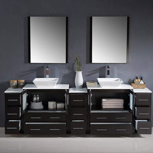 Fresca FVN62-96ES-VSL Fresca Torino 96" Espresso Modern Double Sink Bathroom Vanity w/ 3 Side Cabinets & Vessel Sinks