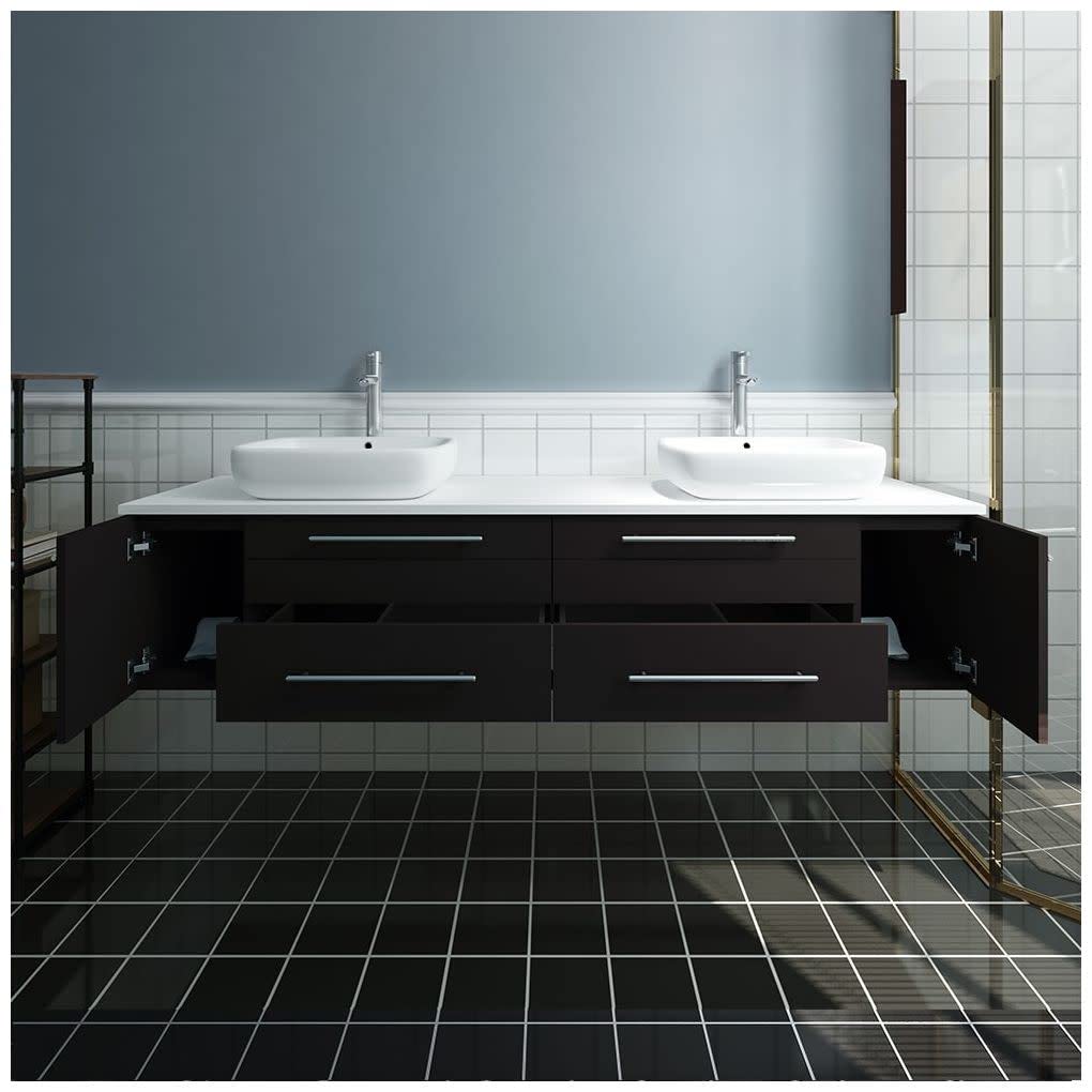 Fresca FCB6172ES-VSL-D-CWH-V Fresca Lucera 72" Espresso Wall Hung Modern Bathroom Cabinet w/ Top & Double Vessel Sinks