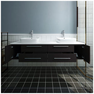 Fresca FCB6172ES-VSL-D-CWH-V Fresca Lucera 72" Espresso Wall Hung Modern Bathroom Cabinet w/ Top & Double Vessel Sinks