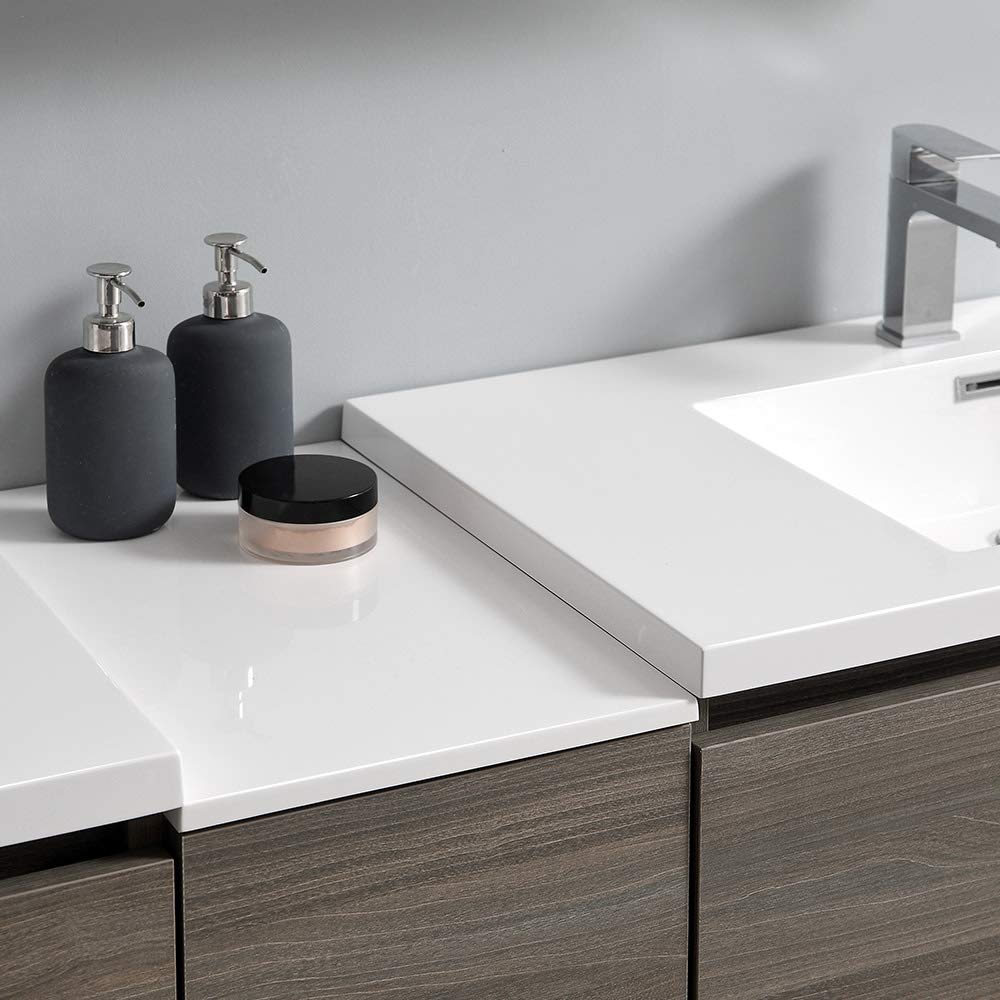 Fresca FCB93-361236RW-D-I Fresca Lazzaro 84" Rosewood Free Standing Double Sink Modern Bathroom Cabinet w/ Integrated Sinks