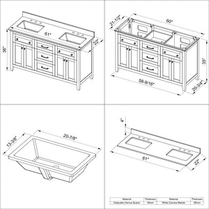Jeffrey Alexander VKITCHA60CHCQR 60" Chocolate Chatham Vanity, double bowl, Calacatta Vienna Quartz Vanity Top, two undermount rectangle bowls