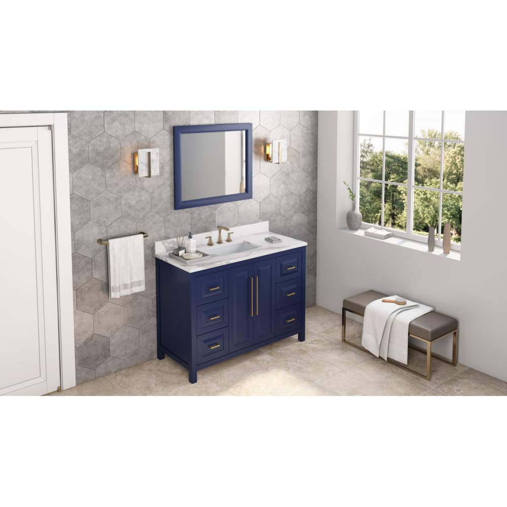 Jeffrey Alexander VKITCAD48BLCQR 48" Hale Blue Cade Vanity, Calacatta Vienna Quartz Vanity Top, undermount rectangle bowl
