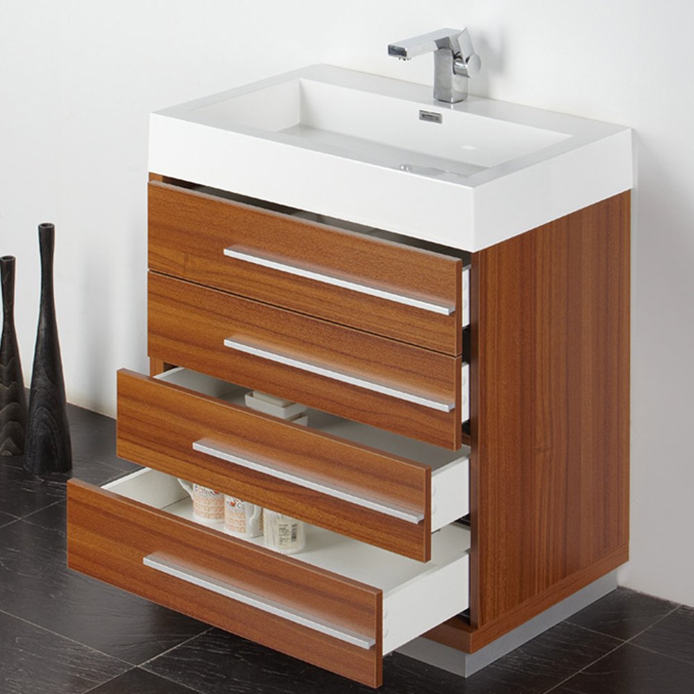 Fresca FVN8030TK Fresca Livello 30" Teak Modern Bathroom Vanity w/ Medicine Cabinet