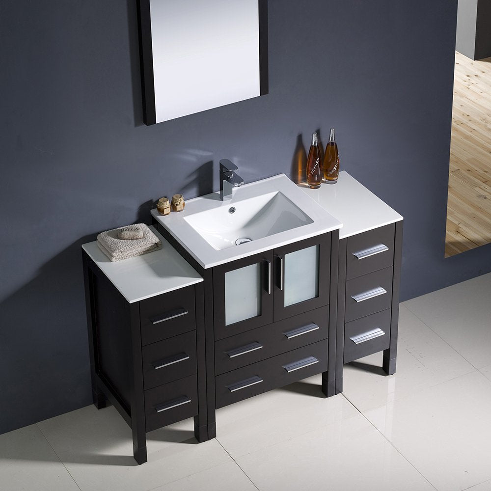 Fresca FVN62-122412ES-UNS Fresca Torino 48" Espresso Modern Bathroom Vanity w/ 2 Side Cabinets & Integrated Sink