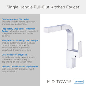 Gerber D404562BS Satin Black Mid-town Single Handle Pull-out Kitchen Faucet