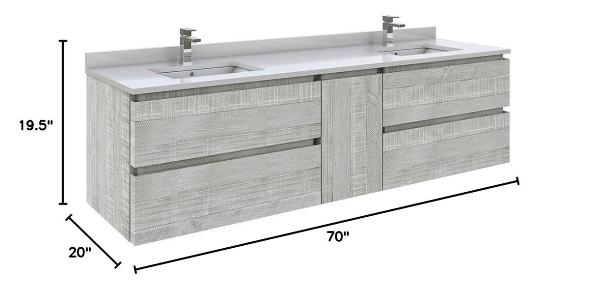 Fresca FCB31-301230ASH Fresca Formosa 70" Wall Hung Double Sink Modern Bathroom Cabinet in Ash