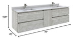 Fresca FCB31-301230ASH Fresca Formosa 70" Wall Hung Double Sink Modern Bathroom Cabinet in Ash