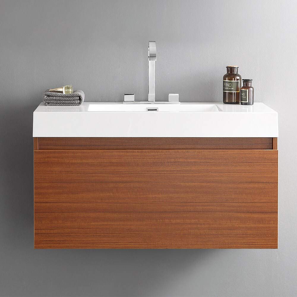 Fresca FCB8010TK-I Fresca Mezzo 39" Teak Modern Bathroom Cabinet w/ Integrated Sink